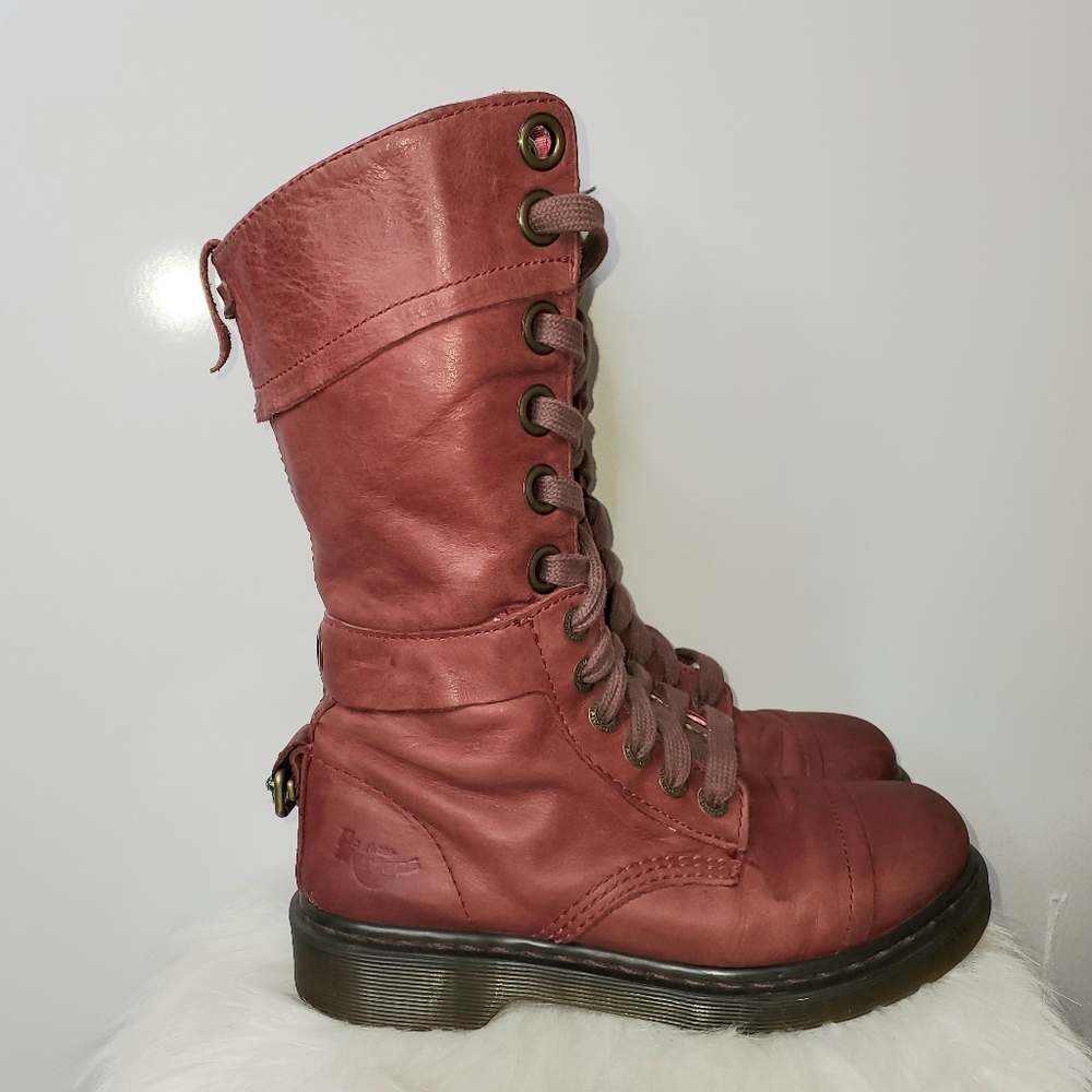 DR MARTENS Red Triumph Leather Floral Lace Up Foldable Boots 1914 W Size 6 - Picture 2 of 13